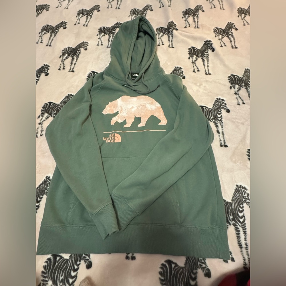 The North Face Green Hoodie with Pink Bear Design
